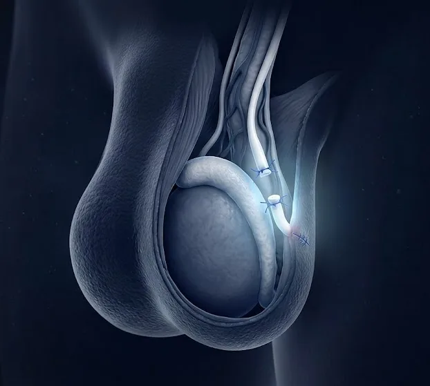 Ilustração médica — vasectomia minimamente invasiva