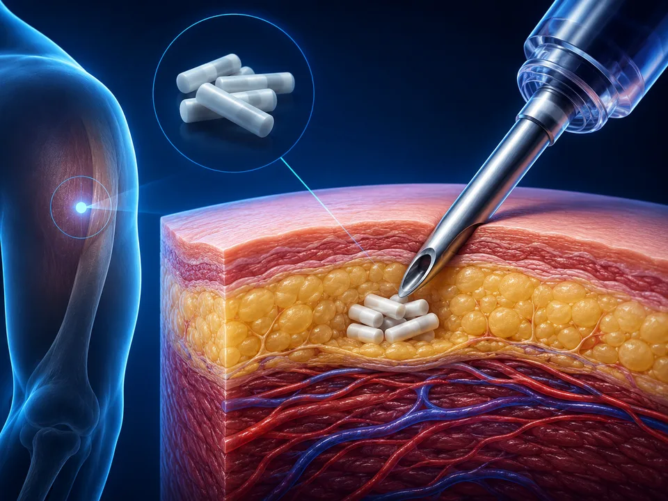 Ilustração médica — implante hormonal de testosterona