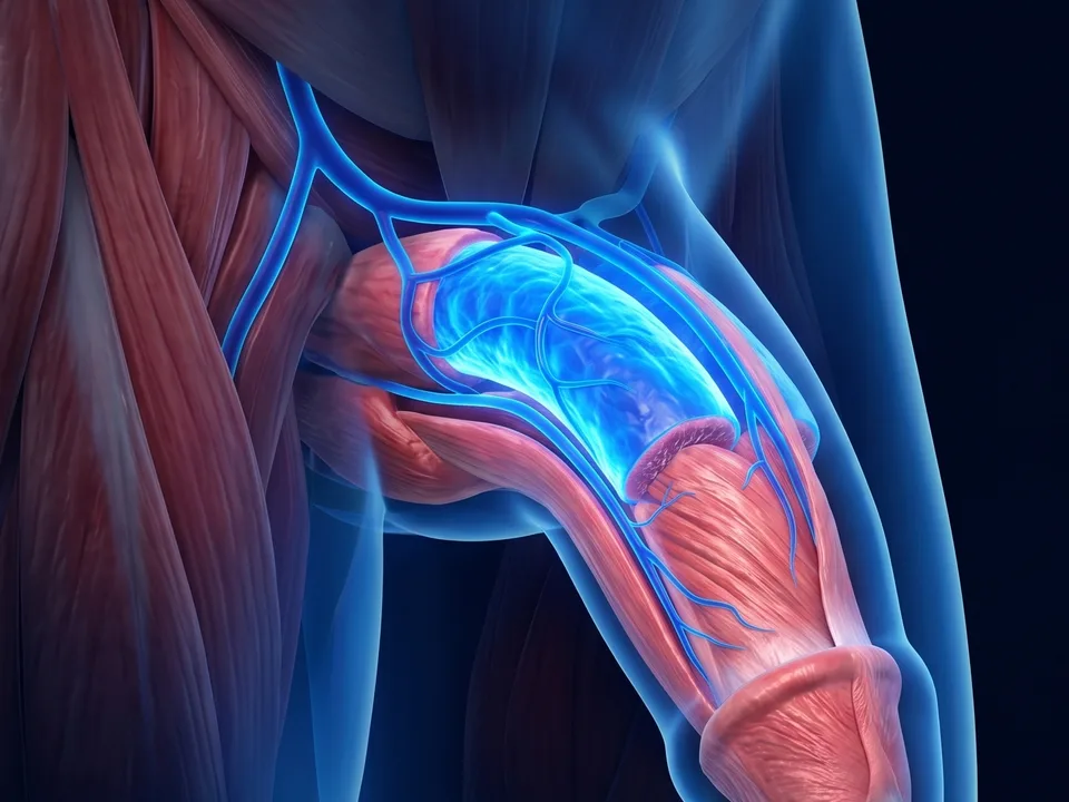 Ilustração médica — fluxo vascular peniano