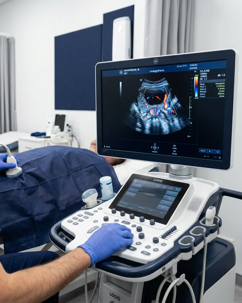 Exame de ultrassom e diagnóstico urológico